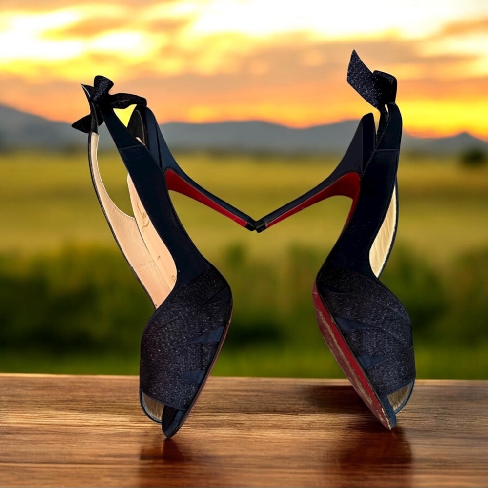 Christian Louboutin Navy Peep-Toe Heels 6.5